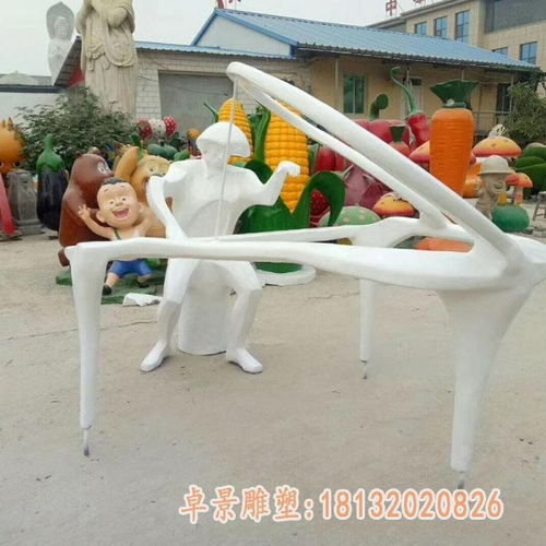 玻璃钢弹钢琴人物雕塑 漳州树脂弹钢琴人物雕塑